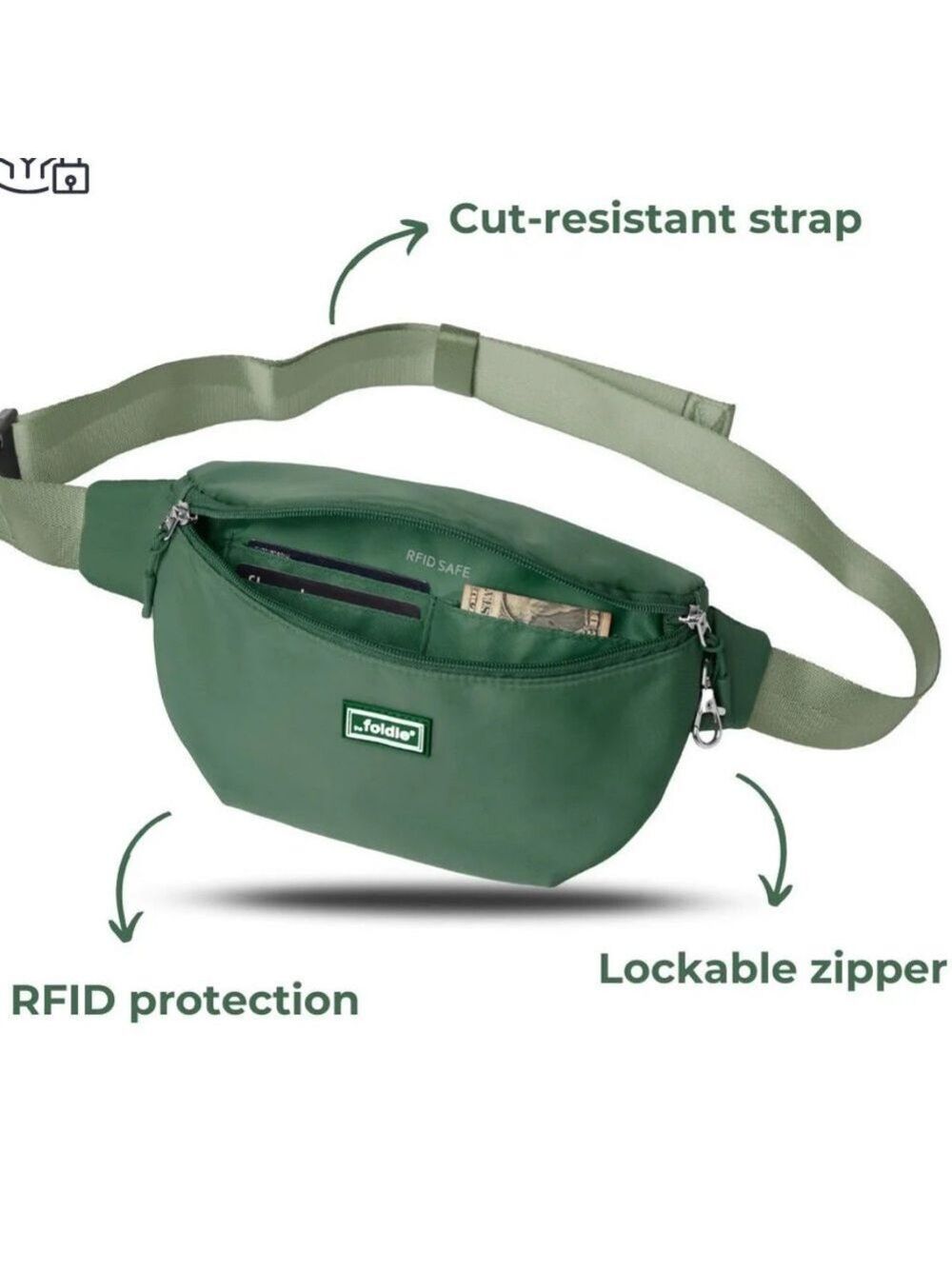 FOLDIE CROSSBODY BAG UNISEX ANTI-THEFT RFID ARMY GREEN - Picture 9 of 15